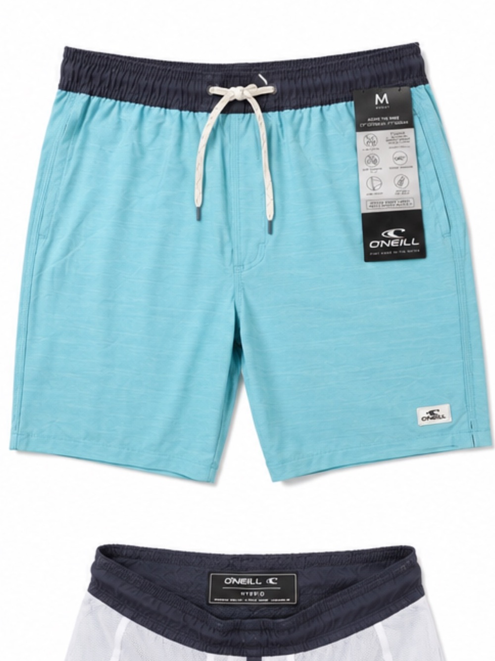 O'Neill Light Aqua Swim Shorts with Navy Trim